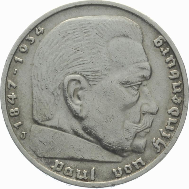 3. Reich 5 Mark 1938 J - Adler über Hakenkreuz